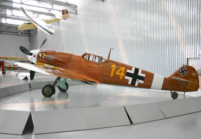 Bf 109 G-2 painted with markings of Marseille's aircraft on display at the Museum TAM in São Carlos, Brazil present day.