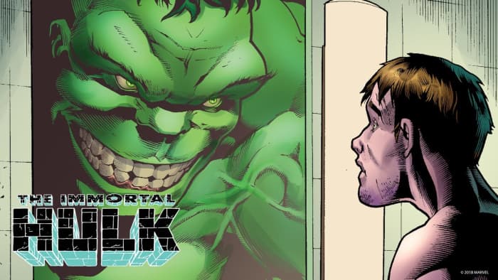 A sample of art from issue one of The Immortal Hulk as seen on the Marvel Entertainment youtube channel.
