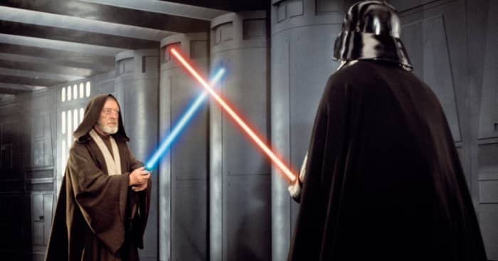 Obi-Wan Kenobi duelling Darth Vader.