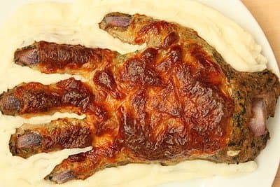 Learn How To Make A Gory Meatloaf in the shape of a hand, a foot, a skull, or a mummy for Halloween Dinner.
