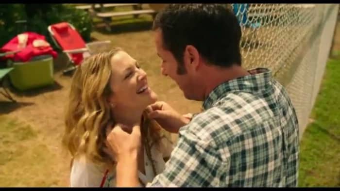 Actor Adam Sandler stars as the character Jim and actress Drew Barrymore stars as the character Lauren in Blended the movie.