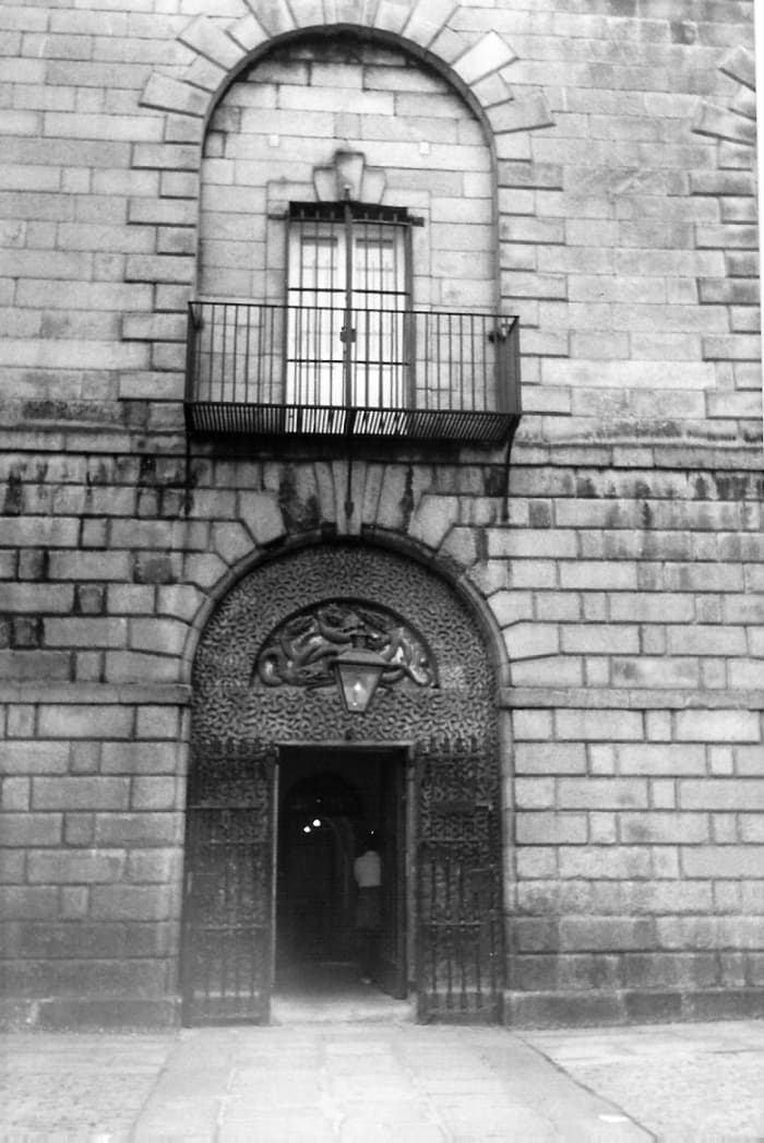 Above the entrance of Kilmainham Jail in Dublin Ireland. This is where public hangings were held and those of the 2 young girls.