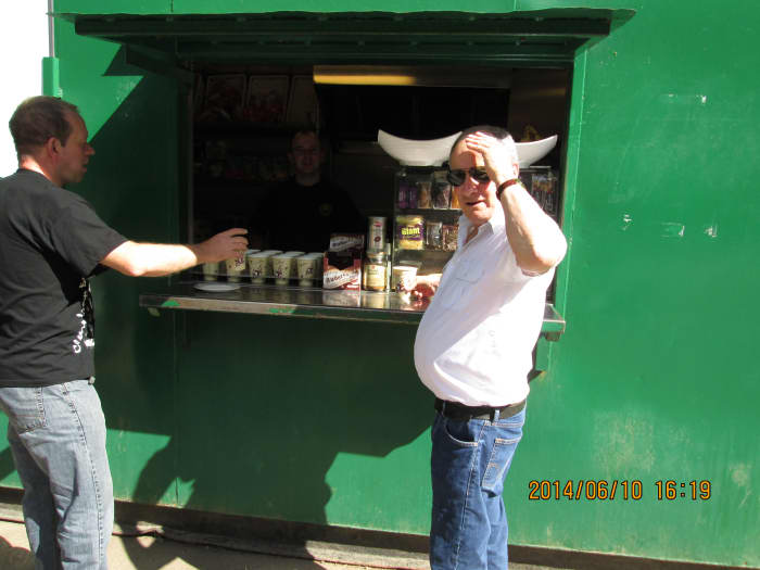 One of my namesakes waits for service at Brad's hut. Alan lives not far away in Abridge, Bradley is the grandson of the previous encumbent of the tea hut - a converted shipping container that's since been modified (see 'Bikers in the Forest').