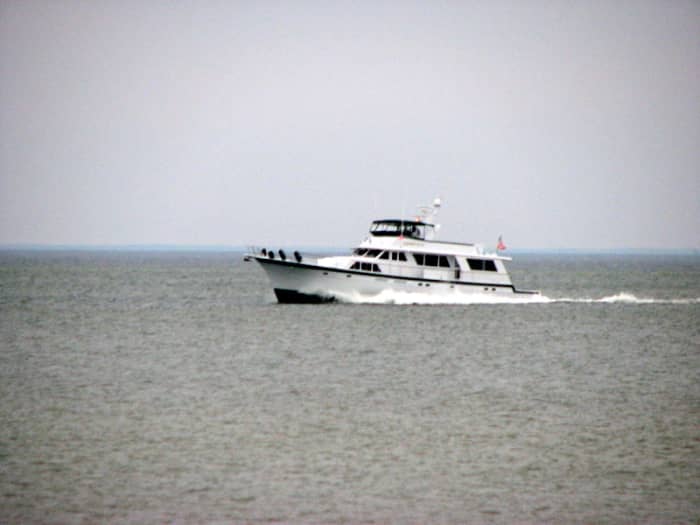 A boat passes through a portion of Chessie's Chesapeake Bay home on the southern tip of the Eastern Shore of Virginia. This photo was taken in Cape Charles, Northampton County, Virginia.