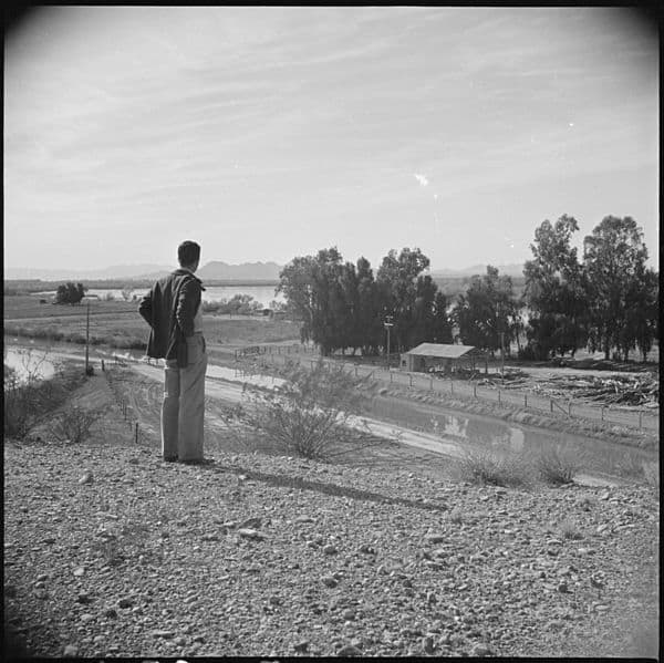 Poston, Arizona. Overlooking a typical Arizona irrigation canal.