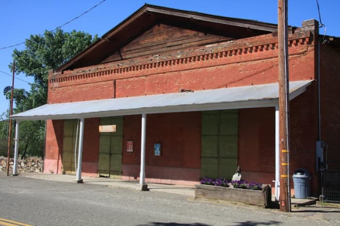 The Gagliardo Store building in Hornitos, CA. Brick walls are 18 inches thick. Iron doors are for security and fire prevention.