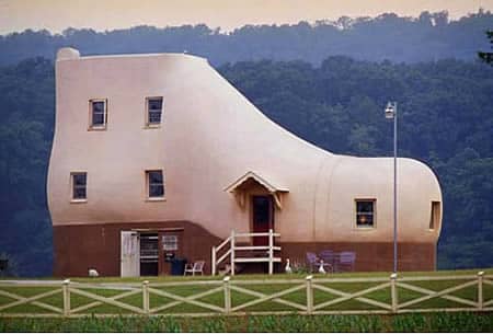 The Shoe House in Hellam (Pennsylvania, USA). It was an actual guesthouse (3 bedroom, 2 baths, a kitchen and a living room)