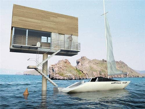The design of the House on the Stick was inspired by highway billboards . The house is rather small. It is only 27 square meters (290 square feet) and as such it is not intended to be a family residence.
