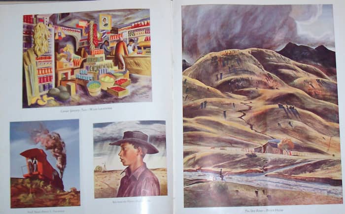 Pages with some of Hurd's artwork. The page on the right and the cowboy to the left are by Peter Hurd.