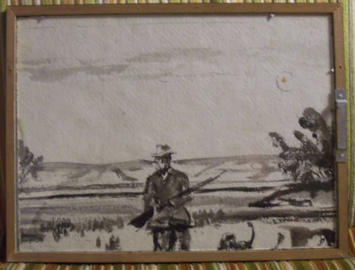 Reverse of the bugler shows Robert O. Anderson hunting. Note where Peter circled the flaw in the paper as a reason for tearing it up.