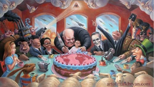 This Copyright image is used with the consent of the artist, Mark Bryan. He is a wonderful artist, humorous, political and technically brilliant. Have a look at his website