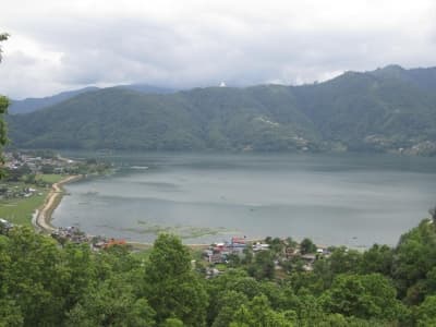 One view from The Castle, looking down at Phewa Lake and Lake Side. See the World Peace Pagoda in the distance on the hill.