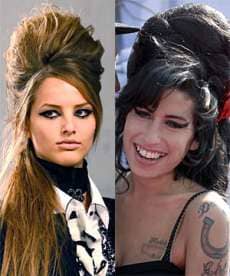 Amy Winehouse, juxtaposed with a Karl Lagerfield model for promotional effect...one of the first to sport the reinvented style with any kind of committment.
