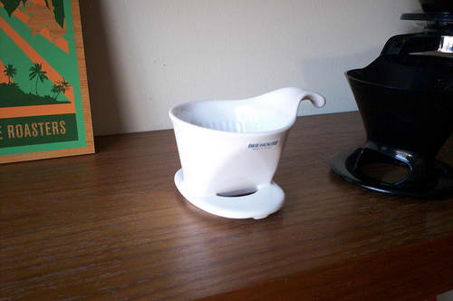 The elegant Bee House dripper. Note the holes where you can peer in and see the coffee level. I had one of these for about 2 months before I knocked it off the counter and it shattered. :(