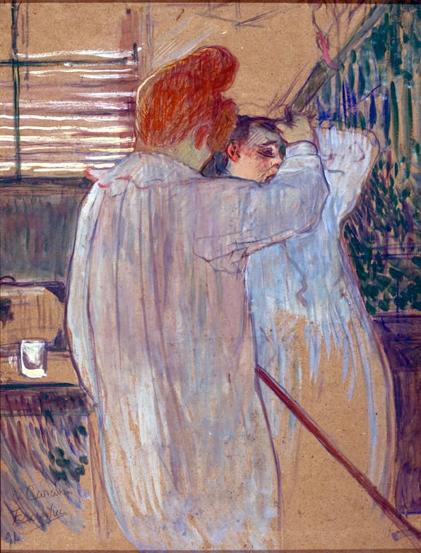 Henri de Toulouse-Lautrec-Monfa (1864 - 1901) Woman Combing her Hair - Two Women in Nightgowns 1891 Oil, essence and pastel on cardboard