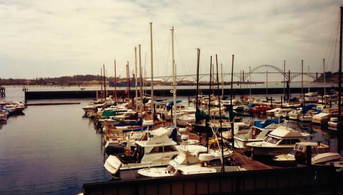 View of boats at the Embarcadero Resort Hotel and Marina in Newport, Oregon