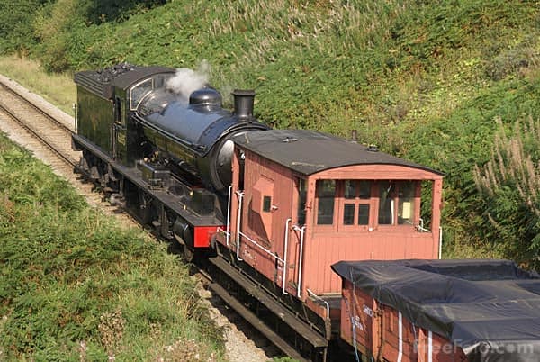The lucky one: 63395 was bought from British Railways in 1967 by the North Eastern Locomotive Preservation Group (NELPG) - she is seen here with a branch freight on the North Yorkshire Moors Railway