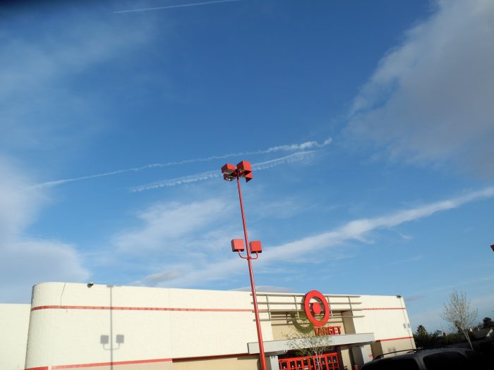 "Attention Target Shoppers, there is a HUGE Chemtrail Attack over our prime shopping hours"... March 2011, Las Vegas 5 pm