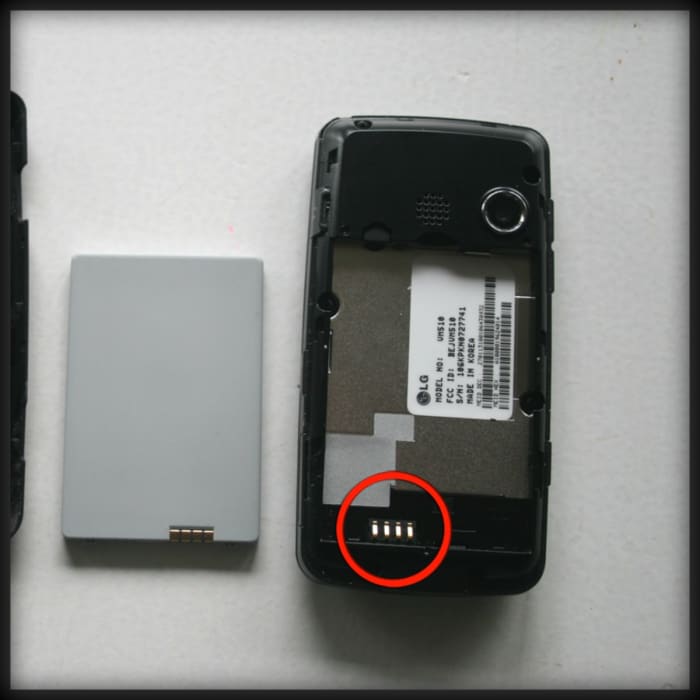 LG Rumor Touch battery terminal is located in the back of the phone. The terminals are where the battery connects to the phone to provide the power.