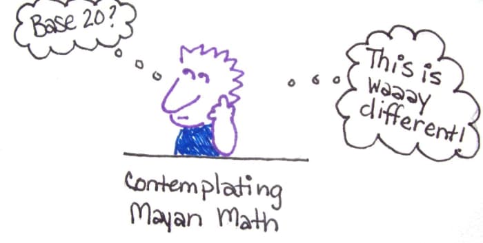 Hmm, so the Mayans used numbers that had "ones" and "twenties" places? I drew this little guy to "contemplate" Mayan numbers.