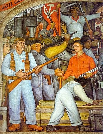 En el arsenal (detail from mural) in Mexico 1928. Depiction of peasants fighting for independence in 1910.