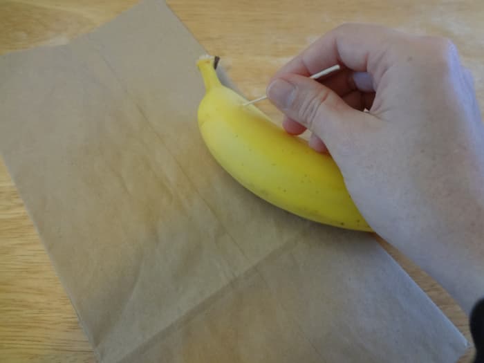Use a toothpick to write your message. The message is almost invisible when you first write it on the banana.