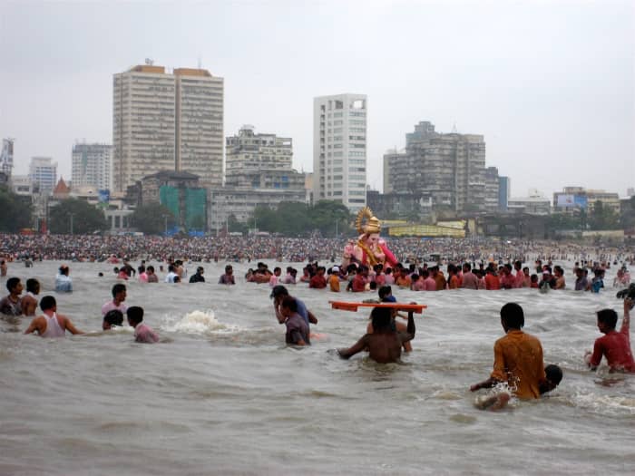 Ganpati visarjan(immersion) in the Arabian sea, in Mumbai