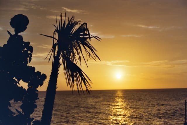 The sunset is amazing on the beach at "Jackie's on the Reef" spa resort in Negril, Jamaica.
