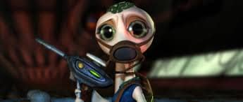 Yes, this is an alien wearing a gas mask and toting a gun because that makes for great children's entertainment.