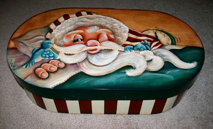 Holiday storage box painted by Patty Sypek/design by Janet Moreland