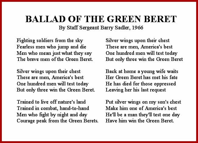 Ballad of the Green Beret Vietnam War Song Lyrics