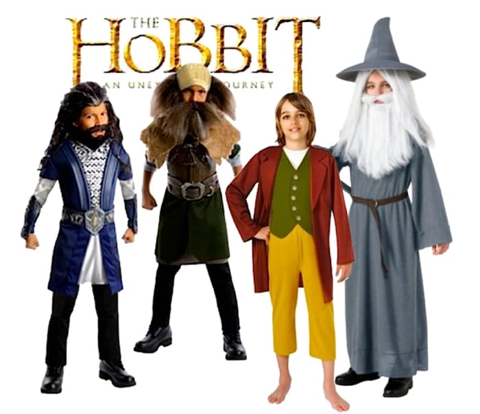 Hobbit Deluxe Costumes for Kids Left to Right: Thorin, Dwalin, Bilbo Baggins, and Gandalf the Grey Costumes for Kids. All Available at