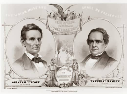 A campaign poster for the Republican Party - Abraham Lincoln for president, Hannibal Hamlin for vice-president