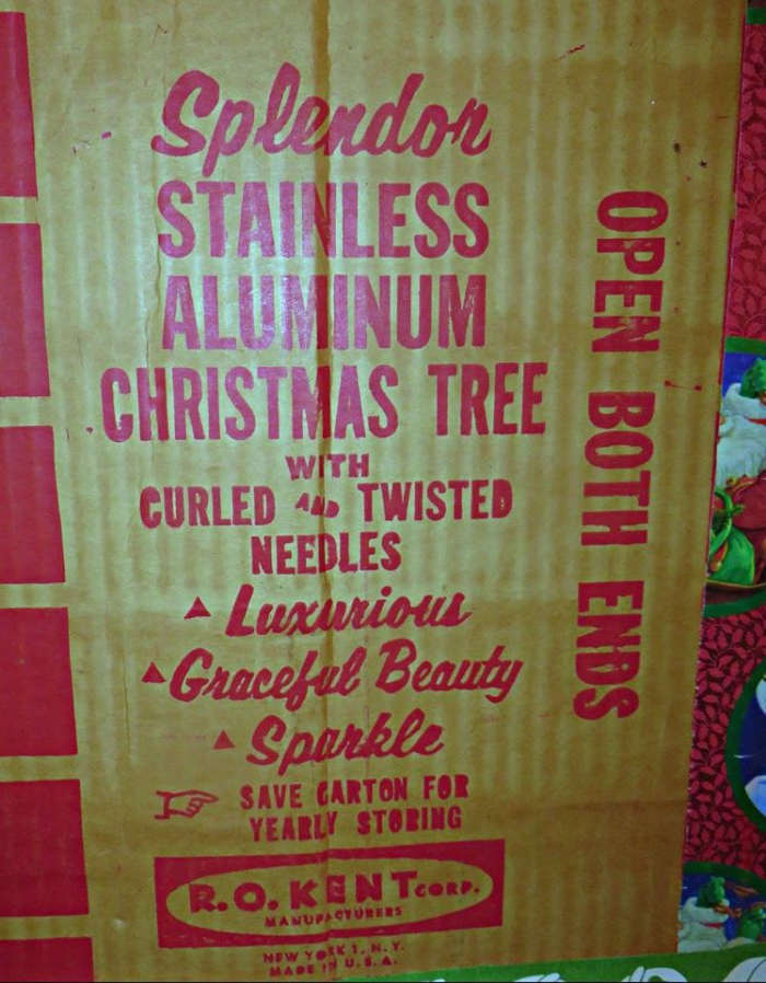 Grantley putting up our Splendor Stainless Aluminum Christmas Tree in our Man Cave upstairs, The tree was made by in 1960 by the R.O. Kent in New York, made in the USA.