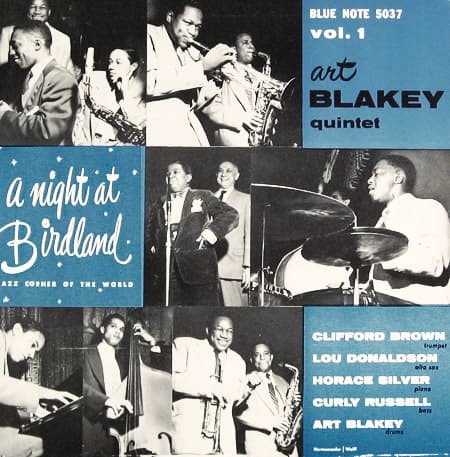 Art Blakey "A Night at Birdland, vol. 1" Blue Note Records 5037 10" LP Vinyl Microgroove Record (1954) Album Cover Design by John Hermansader, Photos by Francis Wolff