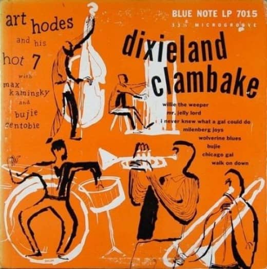 Art Hodes & His Hot 7 "Dixieland Clambake" BLP 7015 10" LP Vinyl Microgroove Record (1951) Cover Art & Design by Paul Bacon