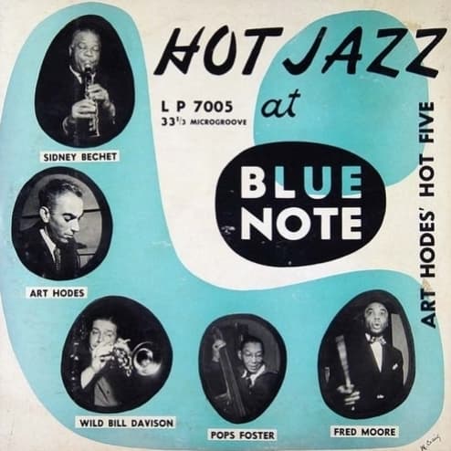 Art Hodes Hot Five "Hot Jazz at Blue Note" - Blue Note Records BLP 7005 10" LP Vinyl Record (1950) Album Cover Design by Paul Bacon Photos by Francis Wolff