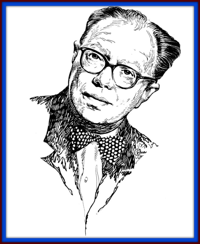 Here is a portrait drawing of author Hal Clement by Kelly Freas in Pen and Ink. You can see the rich details in this simple work by this great artist.