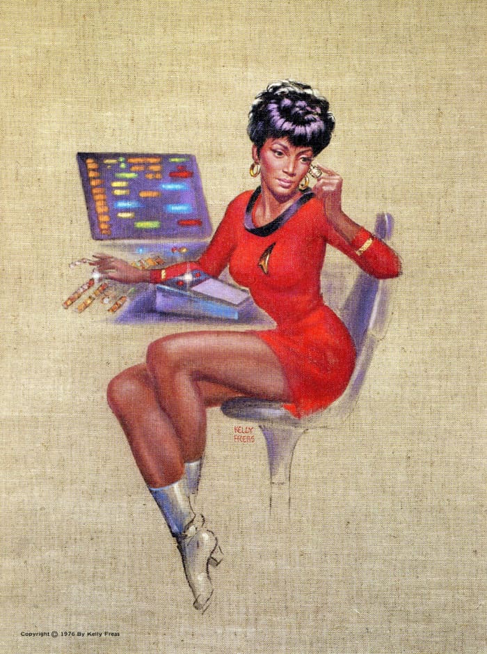Here is a beautiful rendering of Nyota Uhura the Communitarian Office of the Star Ship Enterprise by Kelly Freas.