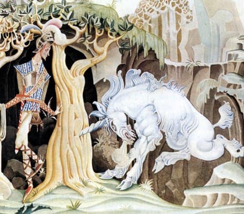 Here we show a portion of 'The Valiant Tailor' - a design by Kay Nielsen from his suite published in "Hansel and Gretel and other stories by the Brothers Grimm" (1925).