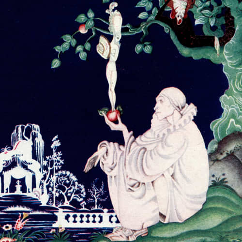 Here we show a portion of "The Apple", a design by Kay Nielsen depicting Eve's temptation of Adam in the Garden of Eden.
