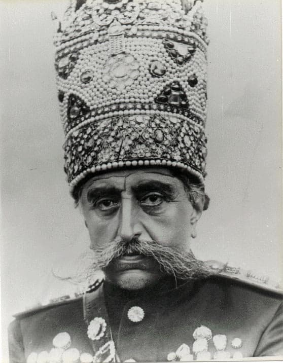 Mozaffar ad-Din Shah Qajar wearing his pearl Kiani crown. He was the 5th Shah of Qajar Dynasty and ruled between 1896-1907. Image: Unknown, Via Wikiedia