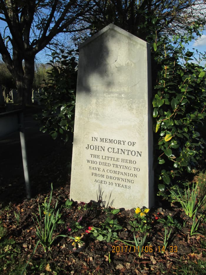 No less of a local hero, John Clinton a lad of 10 years who drowned trying to save a friend