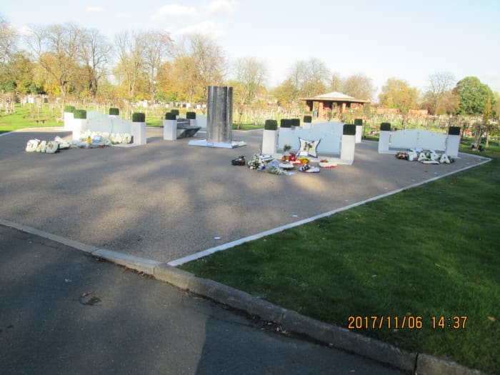 The Garden of Remembrance for those cremated close by was created recently in 2017 with its cascades and small 'Romanesque' shelter (seen here in the background)