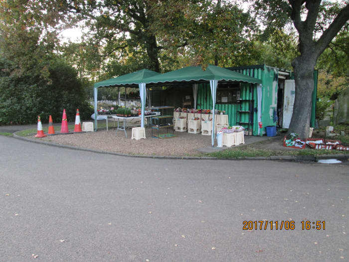On the left - north side - of Centre Road is the florist in this temporary shop. It's been 'temporary' since we first moved to Sebert Road in 1984, the florist still the same family