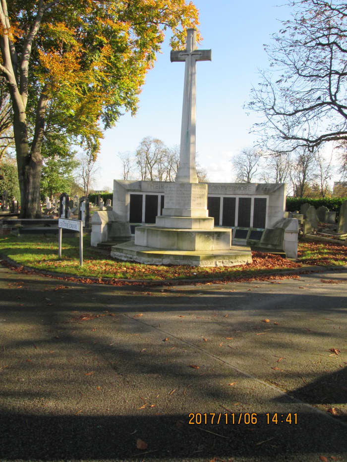 The main War Memorial with name panels is further on, past the chapel and crematorium on the way to the Whitta Road gate