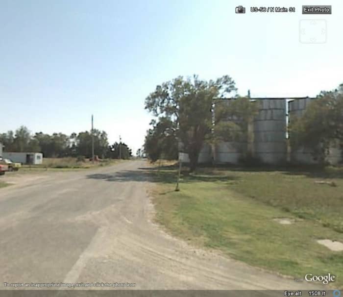 A view of Delavan, KS as it looks today. In the distance are the grain storage silos that held local harvests for almost fifty years.