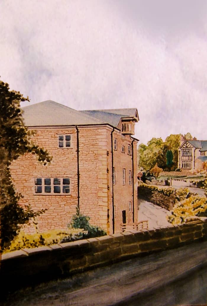 Kings Mill on the Old Road to Wrexham, North Wales, UK, painted using a variation of differing techniques with water colour washes, wet into wet and thick paint to create the many different components of this picture.