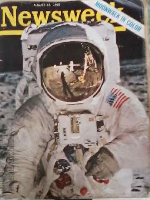 The Cover Of The Newsweek Magazine Reporting The Apollo 11 Moon Mission. Astronaut Neil Armstrong, First Man On The Moon Is Pictured Here In His Spacesuit at Tranquility Base.