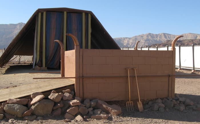 The Copper Altar of Sacrifice, representing the confrontation of sin resided in the outer court, outside of the holy spaces.